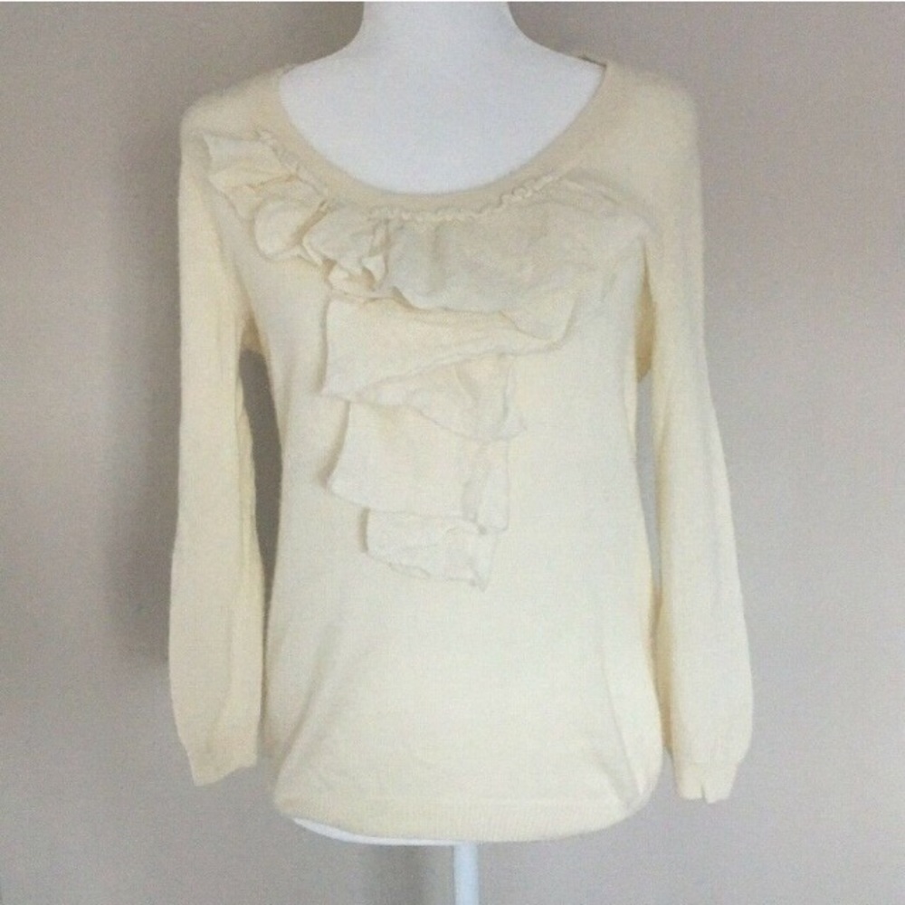 Talbots Ivory Cashmere Ruffle Sweater